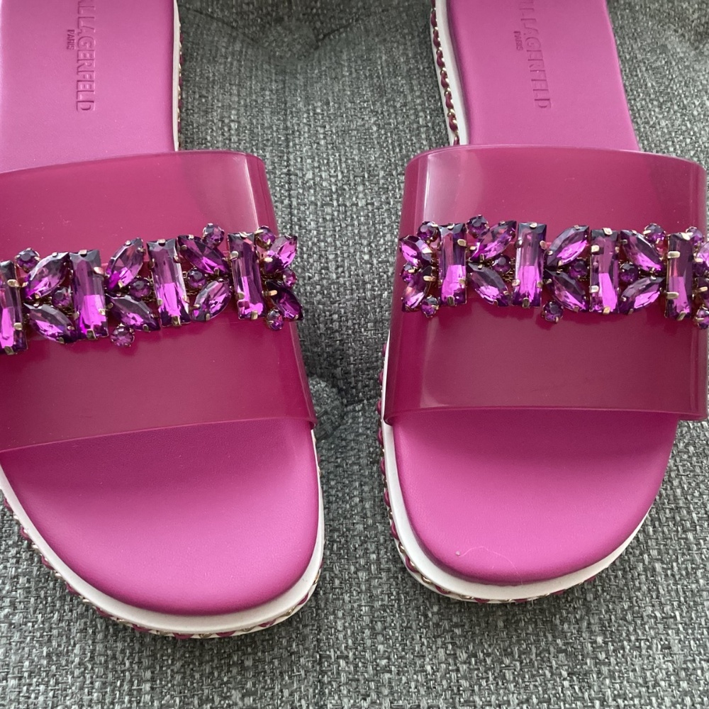 KARL LAGERFELD PARIS Women's Bijou Embellished Slide Sandals, size 7 - Picture 3 of 13
